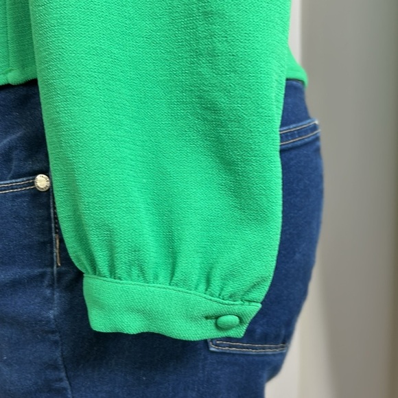 Sezane Abelia Blouse Green Faux Wrap Top Vneck Draped Shirt Long Sleeve 34 US XS - Picture 5 of 13